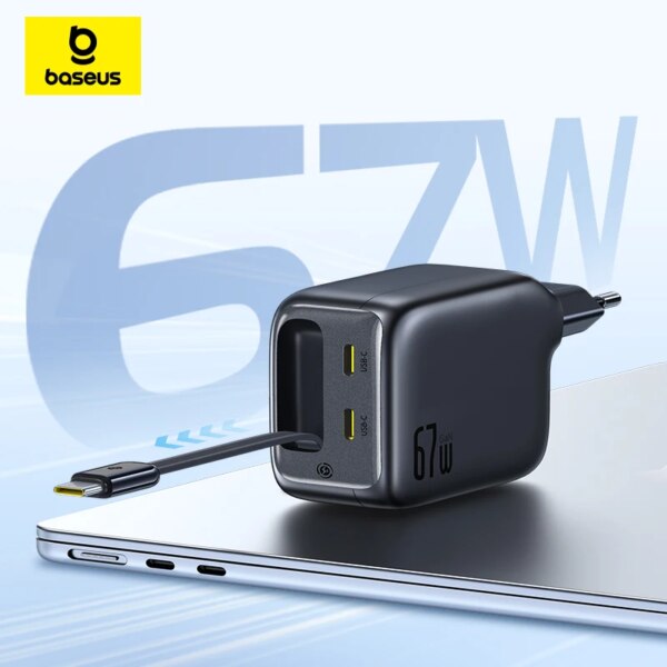 Baseus EnerCore CJ11 67W Retractable USB-C Fast Charger with Triple Port