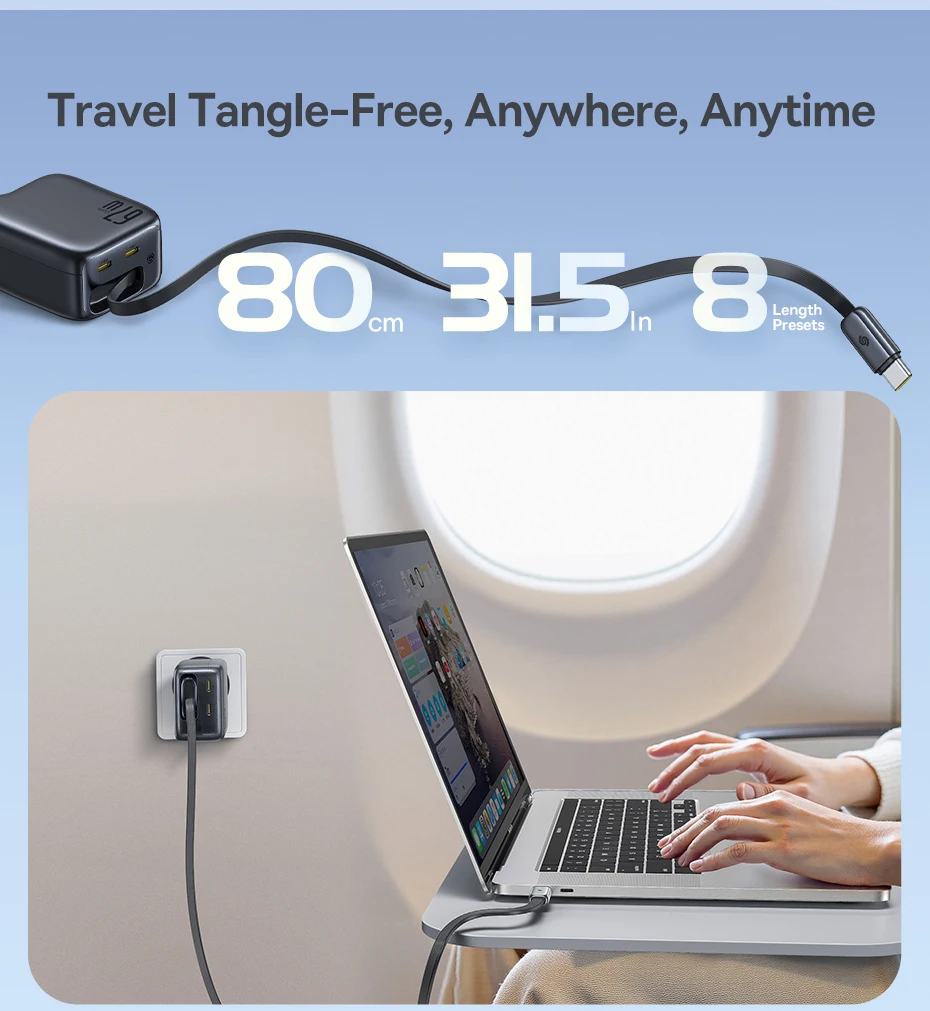 【New Sale】Baseus Enercore 67W Fast Charger Retractable USB C Charger For iPhone Samsung Xiaomi Quick Charger Travel Charger