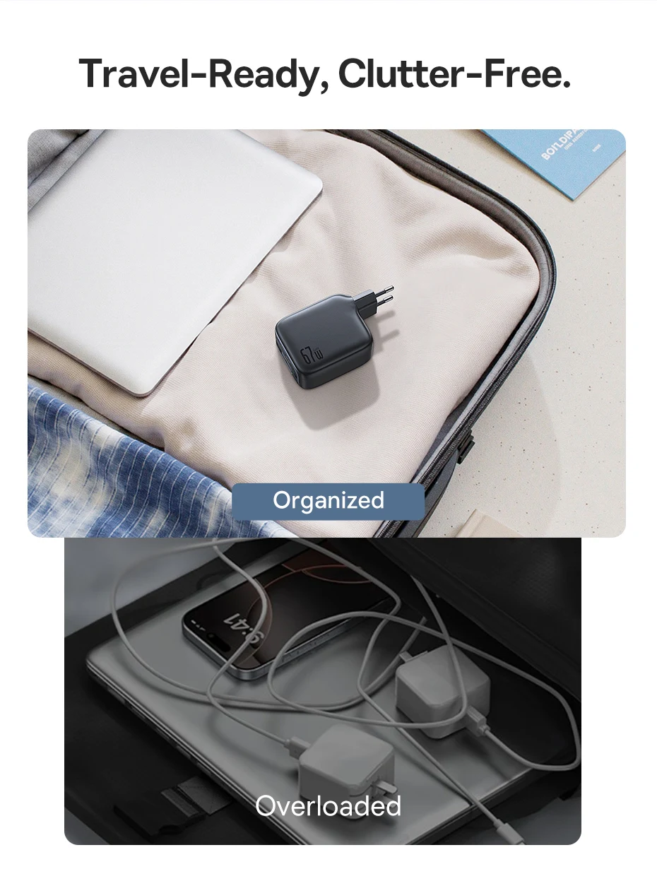 【New Sale】Baseus Enercore 67W Fast Charger Retractable USB C Charger For iPhone Samsung Xiaomi Quick Charger Travel Charger