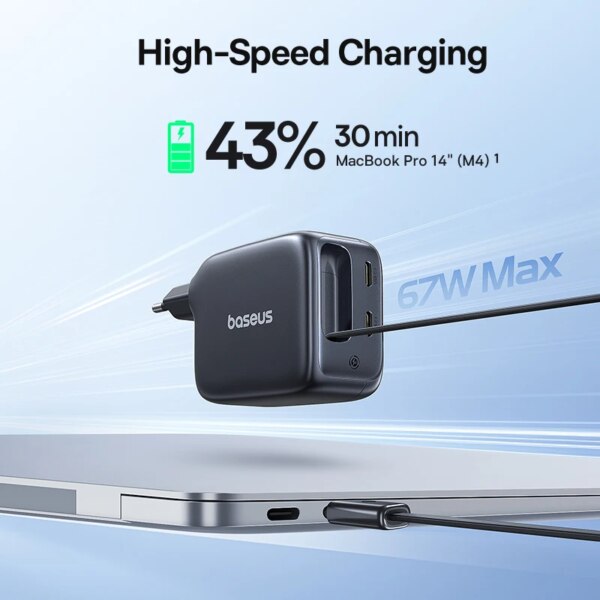 Baseus EnerCore CJ11 67W Retractable USB-C Fast Charger with Triple Port - Image 2