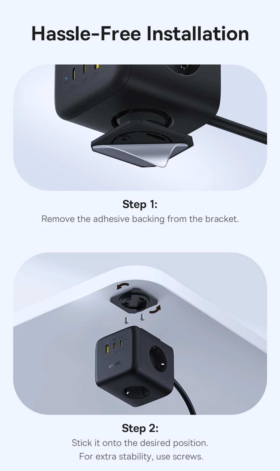 Baseus 67W GaN Fast Charger Power Strip 3AC 3680W Outlet USB-C Fast Charging Desktop Station For Laptop iPhone Samsung Xiaomi