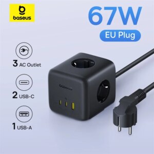 Baseus EnerFill FA11 6-in-1 GaN Charging Station 67W Cube Power Strip with 3 AC Outlets