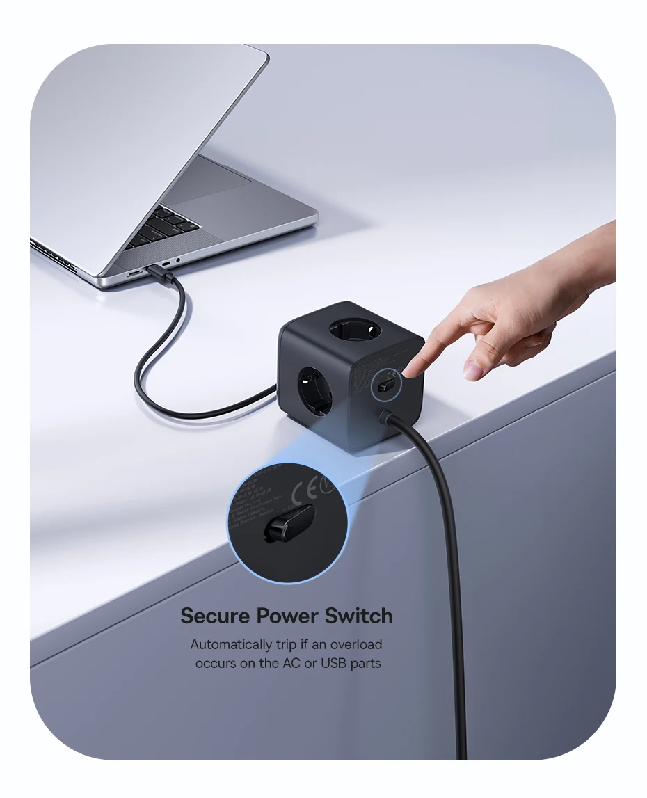 Baseus 67W GaN Fast Charger Power Strip 3AC 3680W Outlet USB-C Fast Charging Desktop Station For Laptop iPhone Samsung Xiaomi