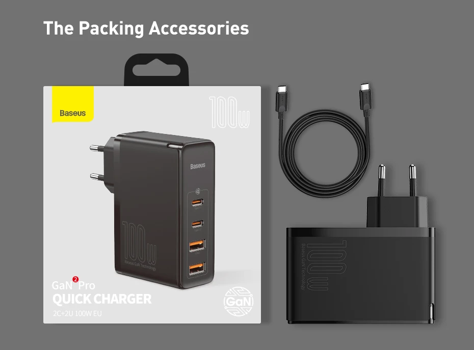 Baseus GaN Charger 100W USB Type C PD Fast Charger with Quick Charge 4.0 USB Phone Charger For MacBook Laptop iPhone 16 15 14