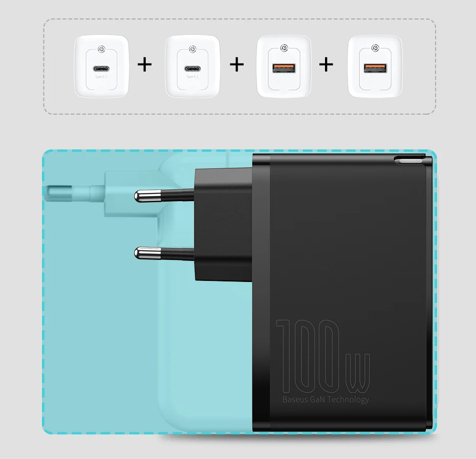 Baseus GaN Charger 100W USB Type C PD Fast Charger with Quick Charge 4.0 USB Phone Charger For MacBook Laptop iPhone 16 15 14