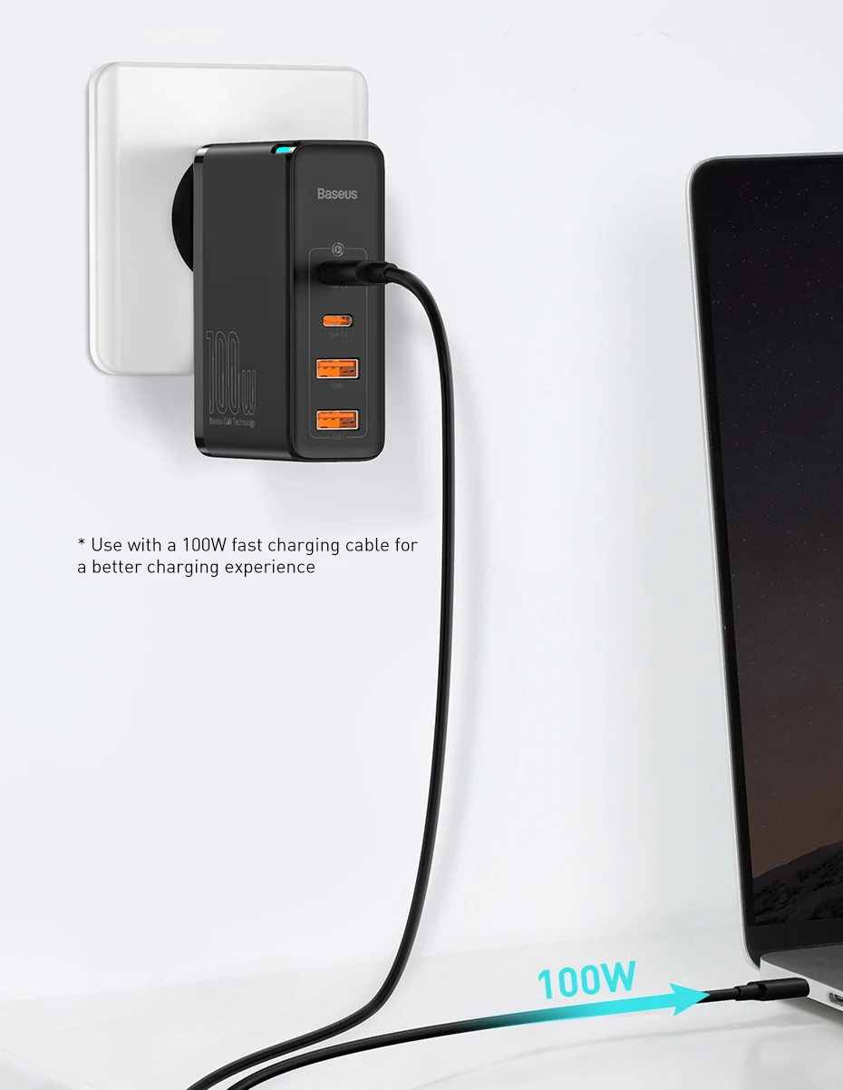 Baseus GaN Charger 100W USB Type C PD Fast Charger with Quick Charge 4.0 USB Phone Charger For MacBook Laptop iPhone 16 15 14