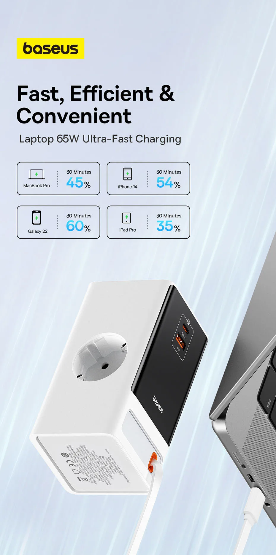 Baseus 65W GaN Charger Digital Desktop Fast Power Strip 4000W 2AC Sockets APP Remote Control For Laptop Tablet iPhone Samsung