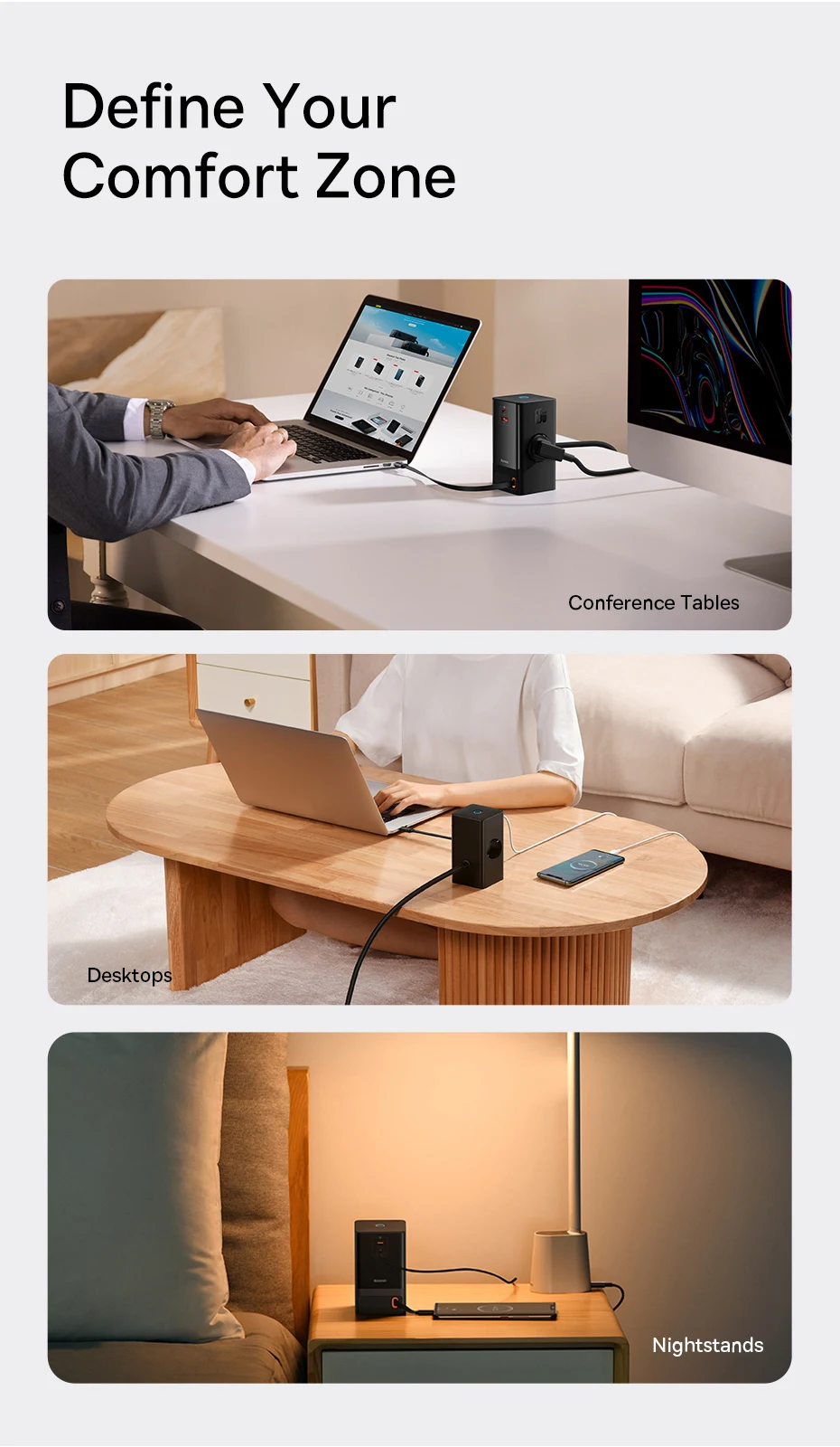 Baseus 65W GaN Charger Digital Desktop Fast Power Strip 4000W 2AC Sockets APP Remote Control For Laptop Tablet iPhone Samsung