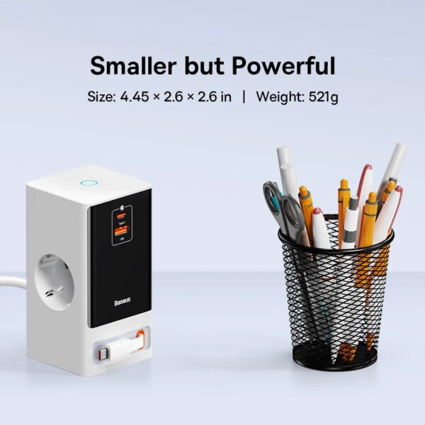 Baseus 65W PowerCombo Smart Digital Power Strip with GaN Tech, Retractable Cable & App Control - Image 4