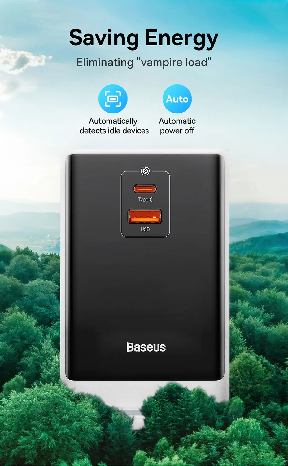 Baseus 65W GaN Charger Digital Desktop Fast Power Strip 4000W 2AC Sockets APP Remote Control For Laptop Tablet iPhone Samsung