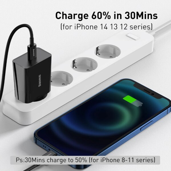 Baseus 20W PD Fast Charger Mini Wall Charger USB-C Power Adapter for iPhone 16 15 14 13 12 X Xiaomi Samsung - Image 4