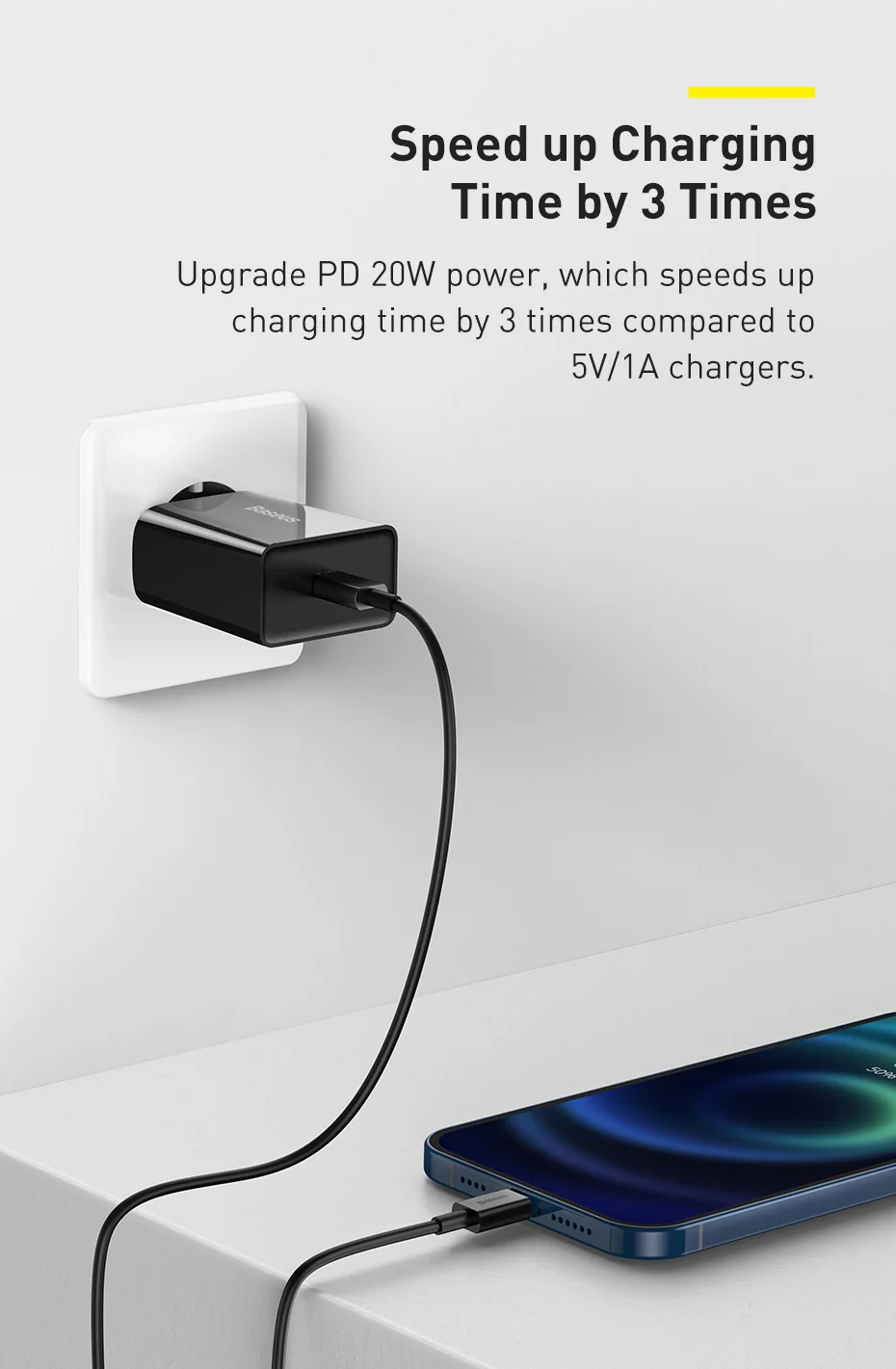 Baseus 20W Quick Charge QC 3.0 PD USB Type C Fast Charging Charger for iPhone 16 15 14 13 12 X Xiaomi Samsung Phone PD Charger