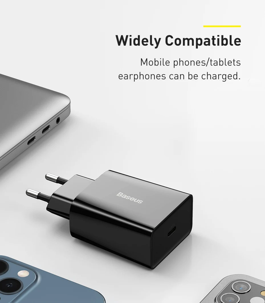 Baseus 20W Quick Charge QC 3.0 PD USB Type C Fast Charging Charger for iPhone 16 15 14 13 12 X Xiaomi Samsung Phone PD Charger
