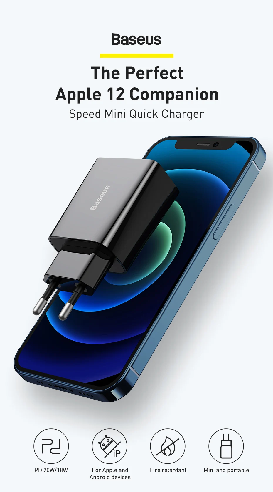 Baseus 20W Quick Charge QC 3.0 PD USB Type C Fast Charging Charger for iPhone 16 15 14 13 12 X Xiaomi Samsung Phone PD Charger