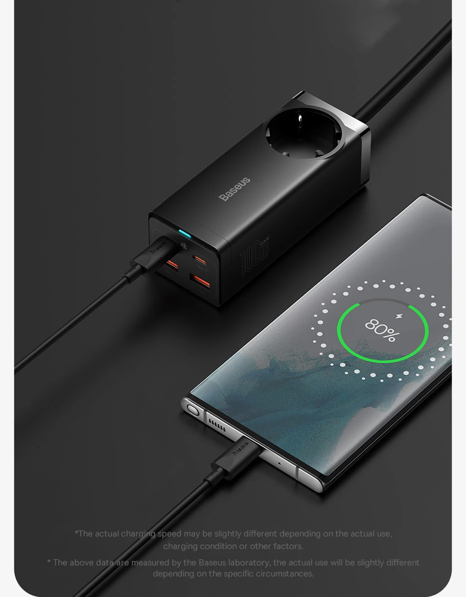 Baseus 100W GaN Desktop Charger Power Strip Fast Charging Station 4000W AC Outlet For Laptop Tablet iPhone 16 15 Xiaomi Samsung