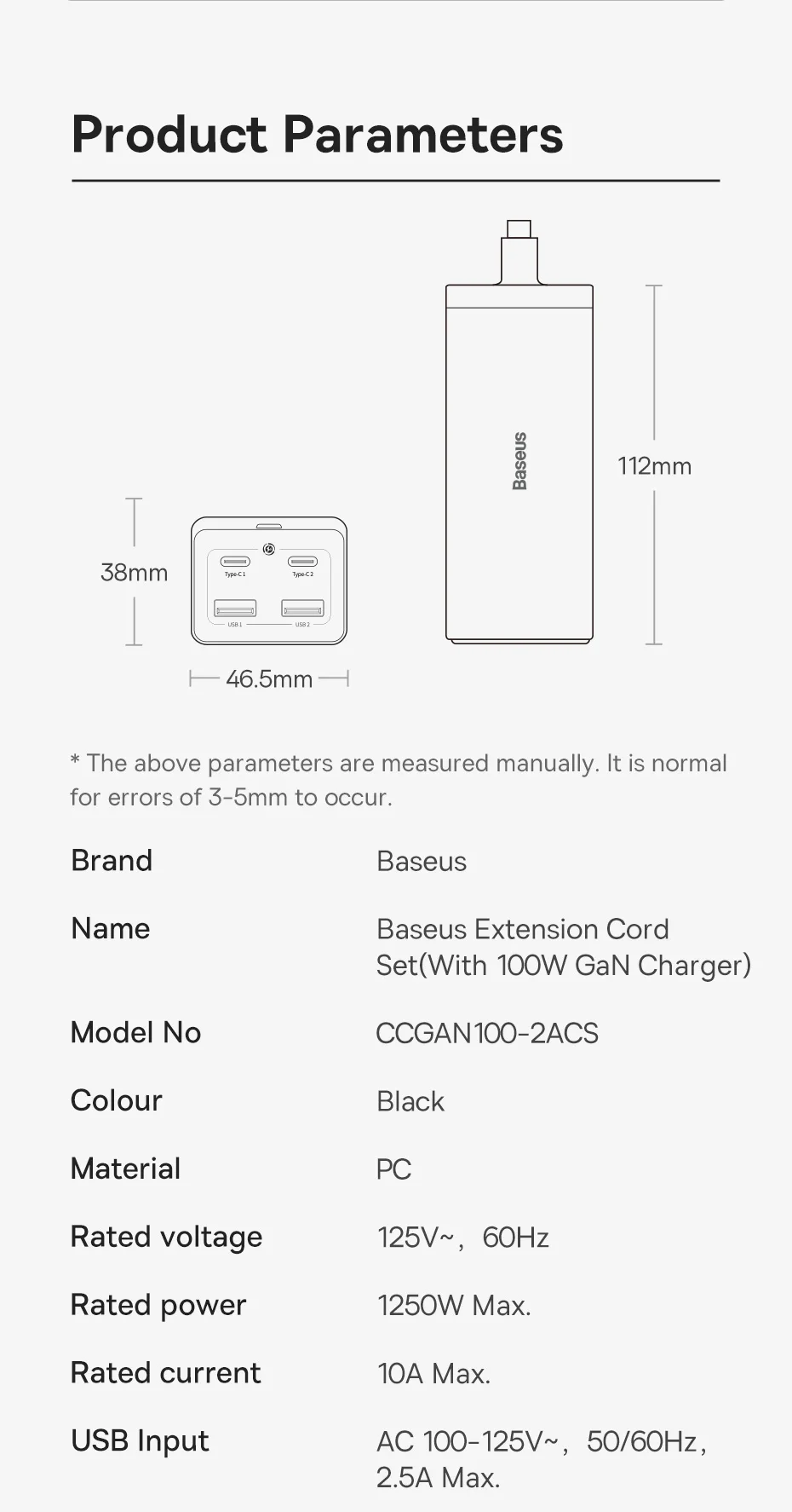 Baseus 100W GaN Desktop Charger Power Strip Fast Charging Station 4000W AC Outlet For Laptop Tablet iPhone 16 15 Xiaomi Samsung