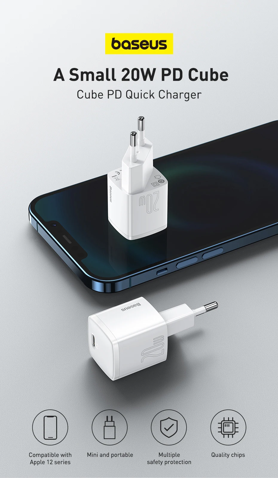 Baseus USB Type C Charger 20W Portable USB C Charger Support Type C PD Fast Charging For iPhone 16 15 14 13 12 Pro Max Tablets