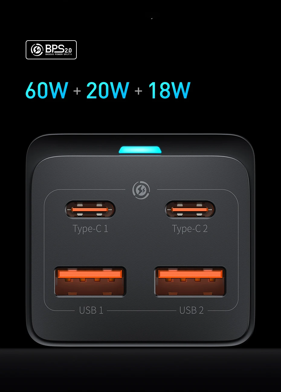 Baseus 100W 65W GaN Charger Desktop Laptop Fast Charger 4 in 1 Adapter For iPhone 16 15 14 13 12 Pro Max Phone Charger Samsung