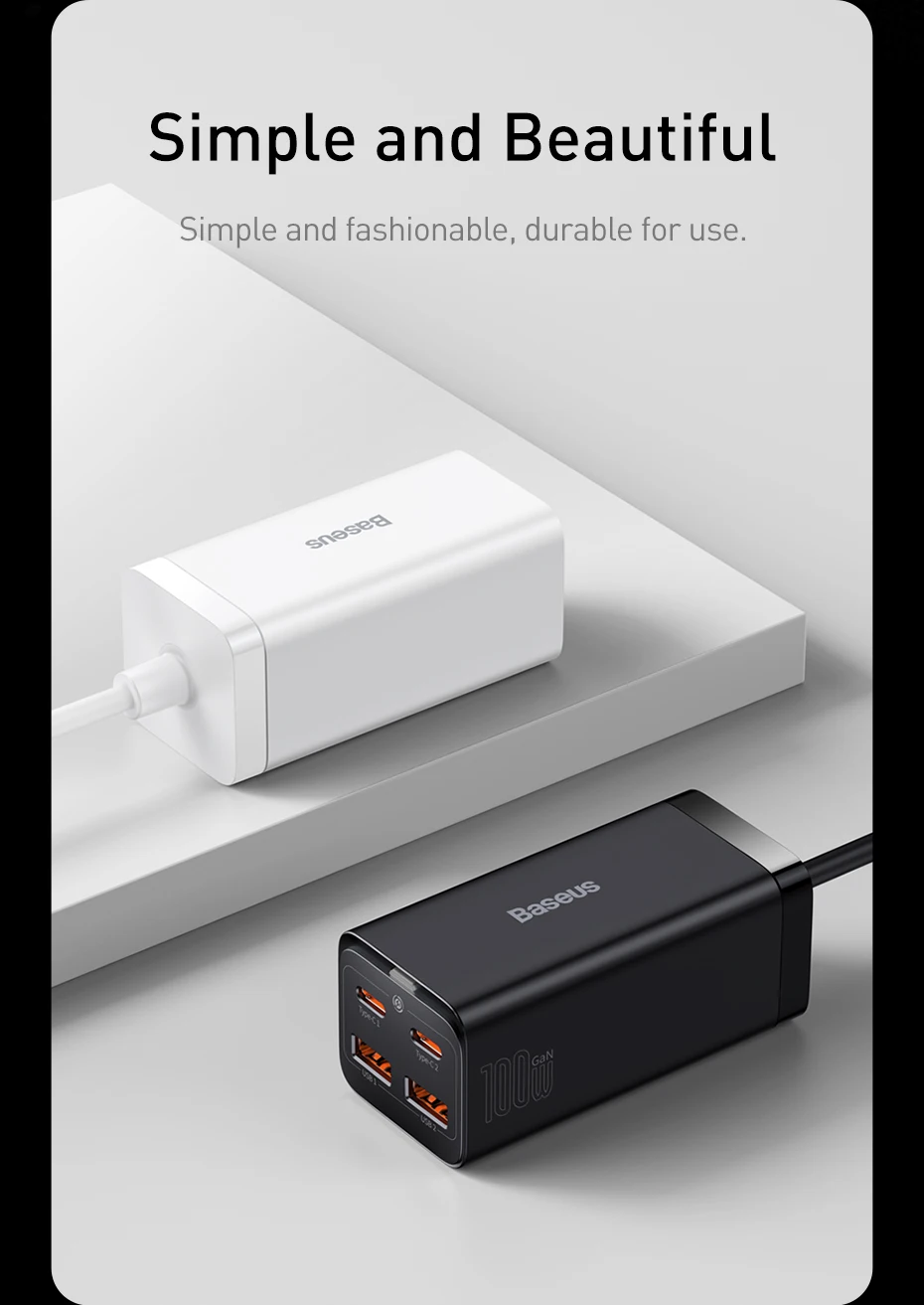 Baseus 100W 65W GaN Charger Desktop Laptop Fast Charger 4 in 1 Adapter For iPhone 16 15 14 13 12 Pro Max Phone Charger Samsung