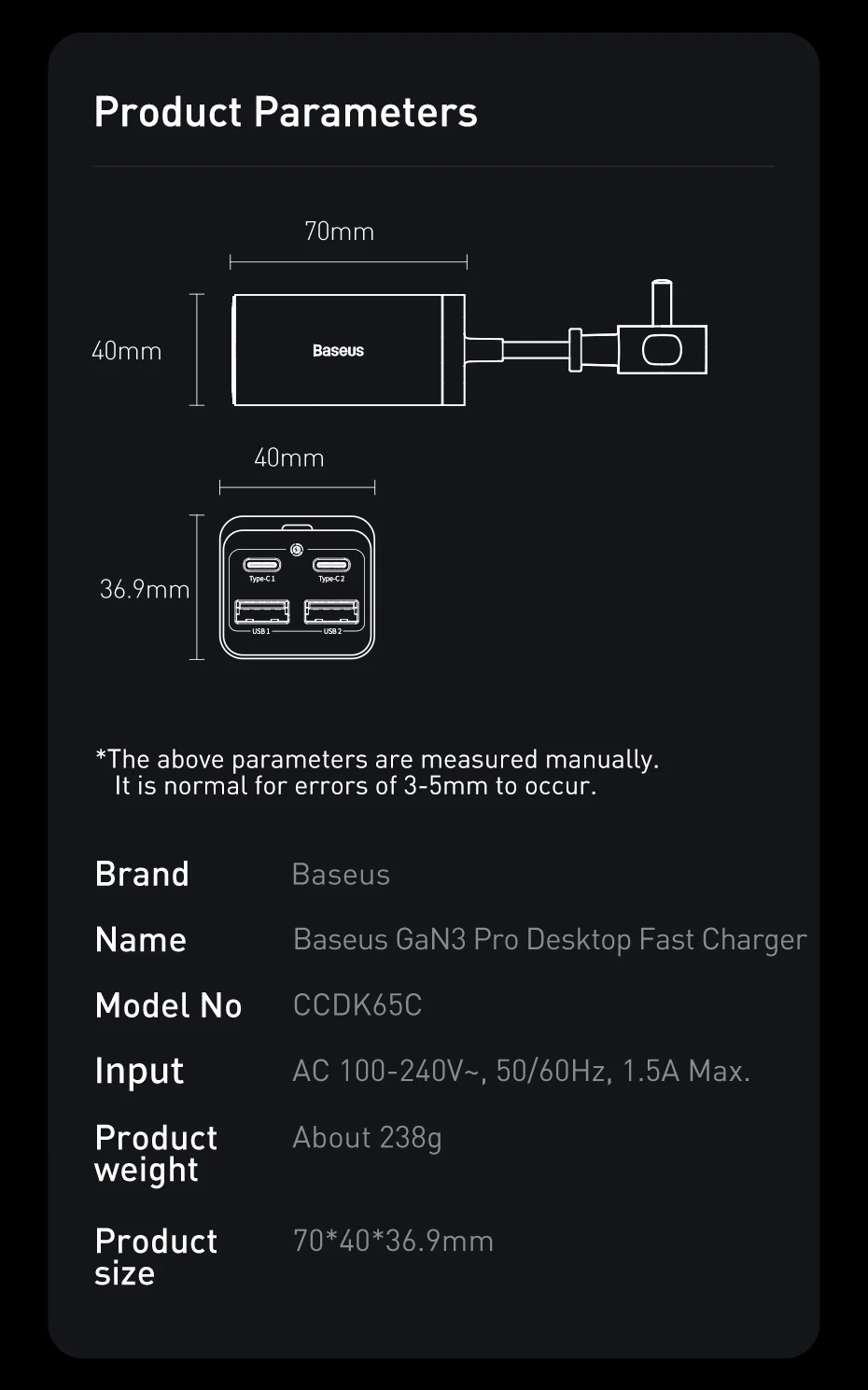 Baseus 100W 65W GaN Charger Desktop Laptop Fast Charger 4 in 1 Adapter For iPhone 16 15 14 13 12 Pro Max Phone Charger Samsung