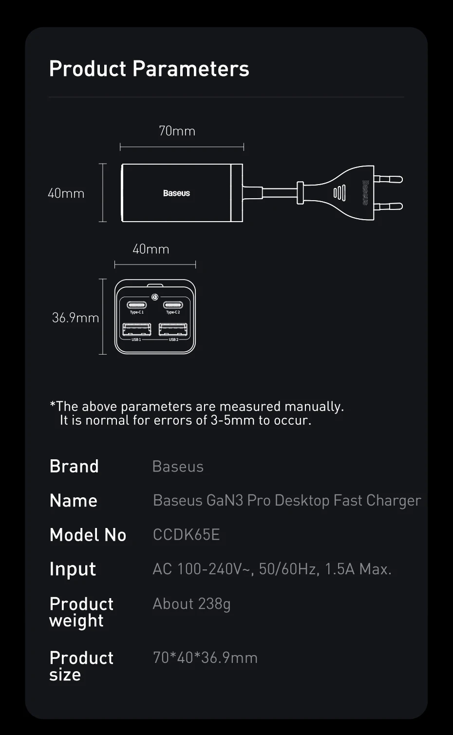 Baseus 100W 65W GaN Charger Desktop Laptop Fast Charger 4 in 1 Adapter For iPhone 16 15 14 13 12 Pro Max Phone Charger Samsung