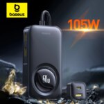 Baseus PrimeTrip VW1 105W Car Charger with 60W Retractable Cable - 6-Port Fast Charging for Laptop, Phone, Camping