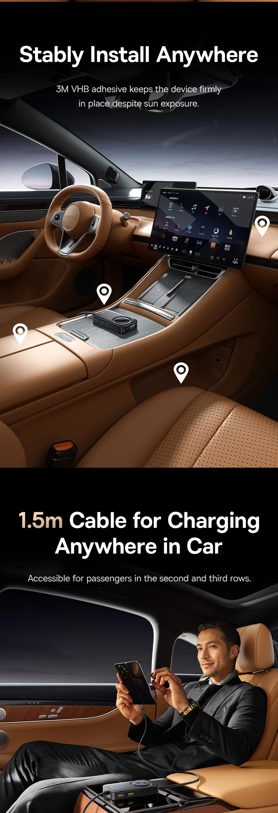 Baseus 105W Retractable Car Charger Rear Seat Expand Quick Charger 6 Ports PD QC 60W Fast Charging For Notebook iPhone Samsung
