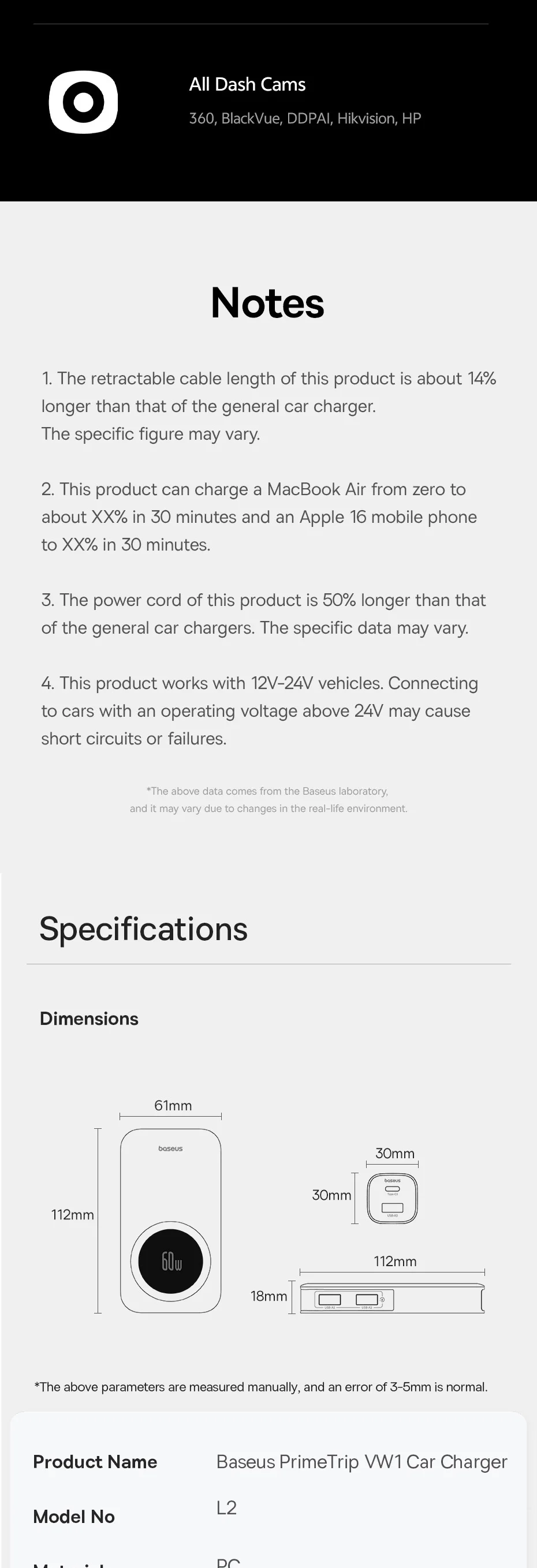 Baseus 105W Retractable Car Charger Rear Seat Expand Quick Charger 6 Ports PD QC 60W Fast Charging For Notebook iPhone Samsung