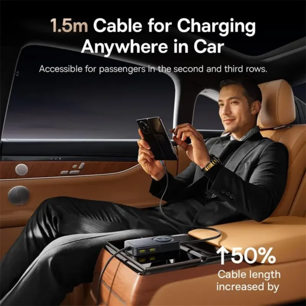 Baseus PrimeTrip VW1 105W Car Charger with 60W Retractable Cable - 6-Port Fast Charging for Laptop, Phone, Camping - Image 6
