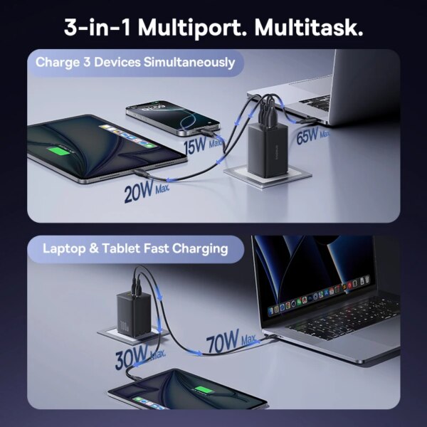 Baseus EnerFill 100W GaN Fast Charger 3-Port PD QC PPS Foldable Compact Wall Charger - Image 5