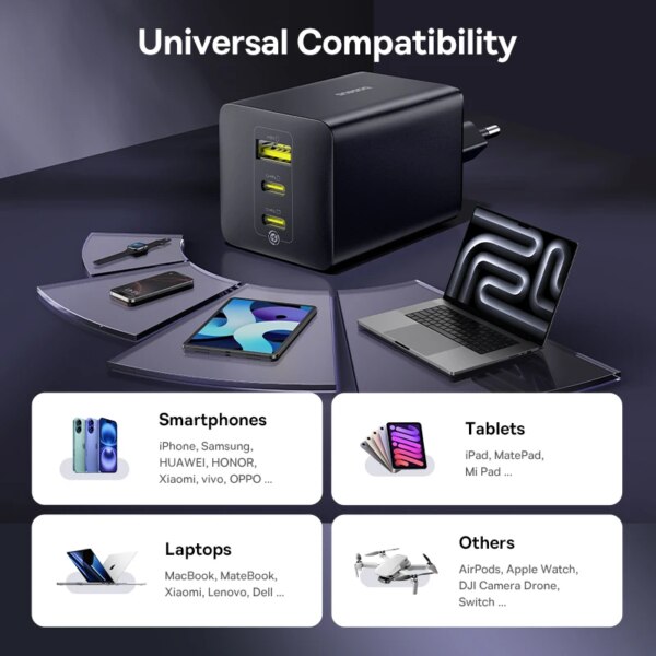 Baseus EnerFill 100W GaN Fast Charger 3-Port PD QC PPS Foldable Compact Wall Charger - Image 6