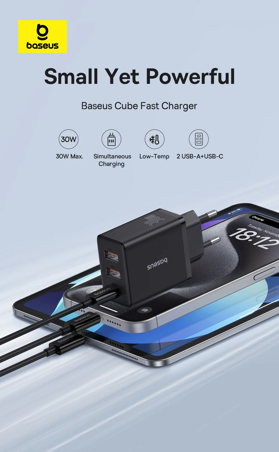 Baseus 30W USB Charger QC3.0 PD3.0 Type C PD Fast Charging Quick Phone Charger For iPhone 15 14 13 12 Pro Max Xiaomi Samsung