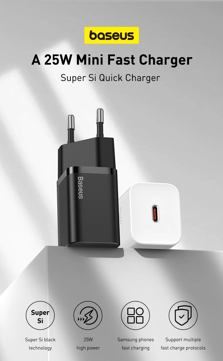 Baseus USB C Charger 25W Support Type C PD Fast Charging Portable Phone Charger For iPhone 15 14 13 Pro Max Samsung S22 Tablet