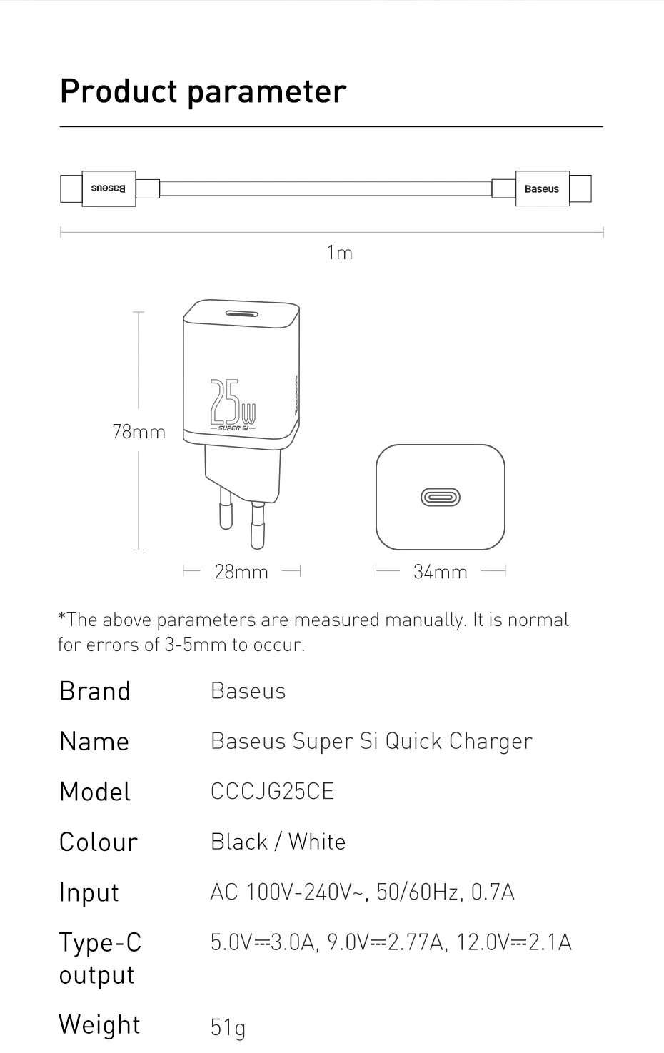 Baseus USB C Charger 25W Support Type C PD Fast Charging Portable Phone Charger For iPhone 15 14 13 Pro Max Samsung S22 Tablet