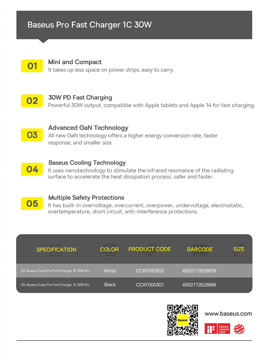 Baseus 30W GaN Charger PD Fast USB Type C Charger USB C PD3.0 QC3.0 PPS Quick Charging For iPhone 15 14 13 12 11 Pro Max Tablets