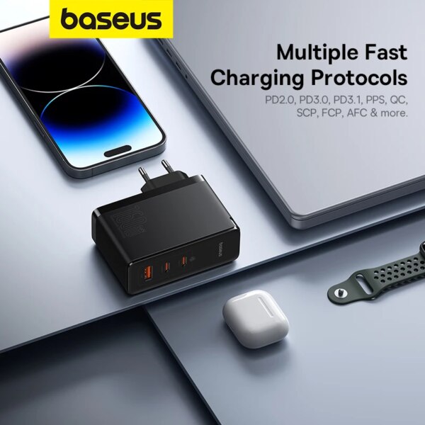 Baseus 160W GaN PD3.1 Fast Charger 3-Port USB-C Wall Charger - Image 5