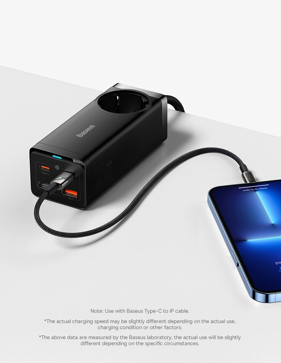 Baseus 65W GaN Charger Power Strip Desktop Adapter Fast Charging Station 4000W AC Outlet For Laptop Tablet iPhone Xiaomi Samsung