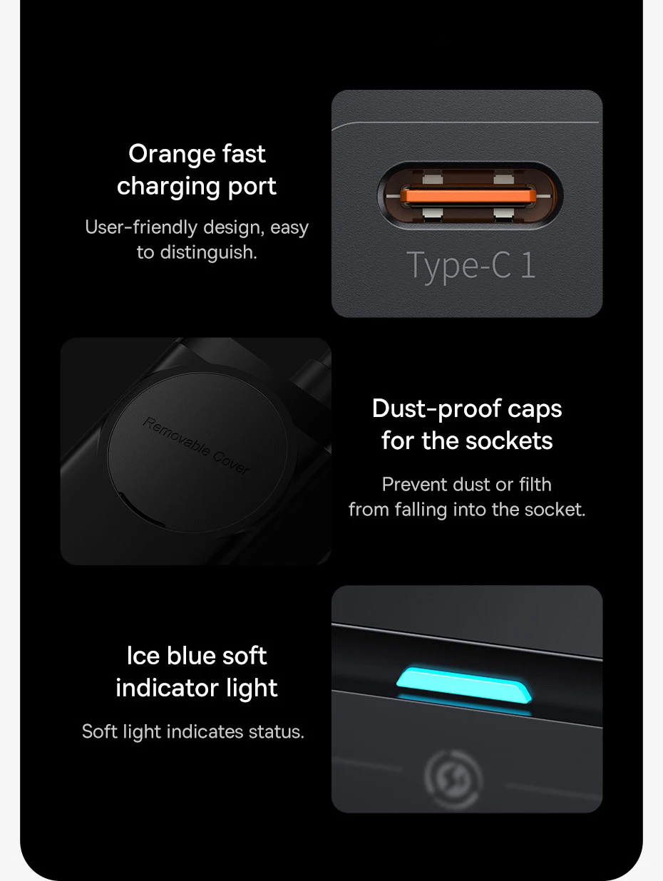 Baseus 65W GaN Charger Power Strip Desktop Adapter Fast Charging Station 4000W AC Outlet For Laptop Tablet iPhone Xiaomi Samsung