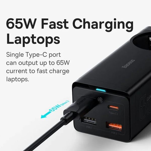 Baseus GaNPro 65W Desktop Power Strip with AC Outlet and 4 USB Ports - Image 5