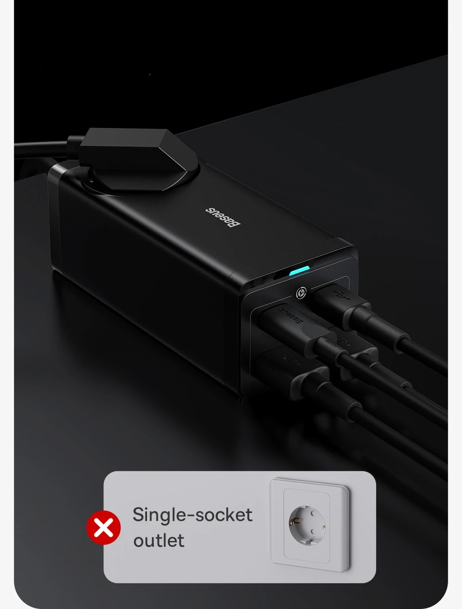 Baseus 65W GaN Charger Power Strip Desktop Adapter Fast Charging Station 4000W AC Outlet For Laptop Tablet iPhone Xiaomi Samsung