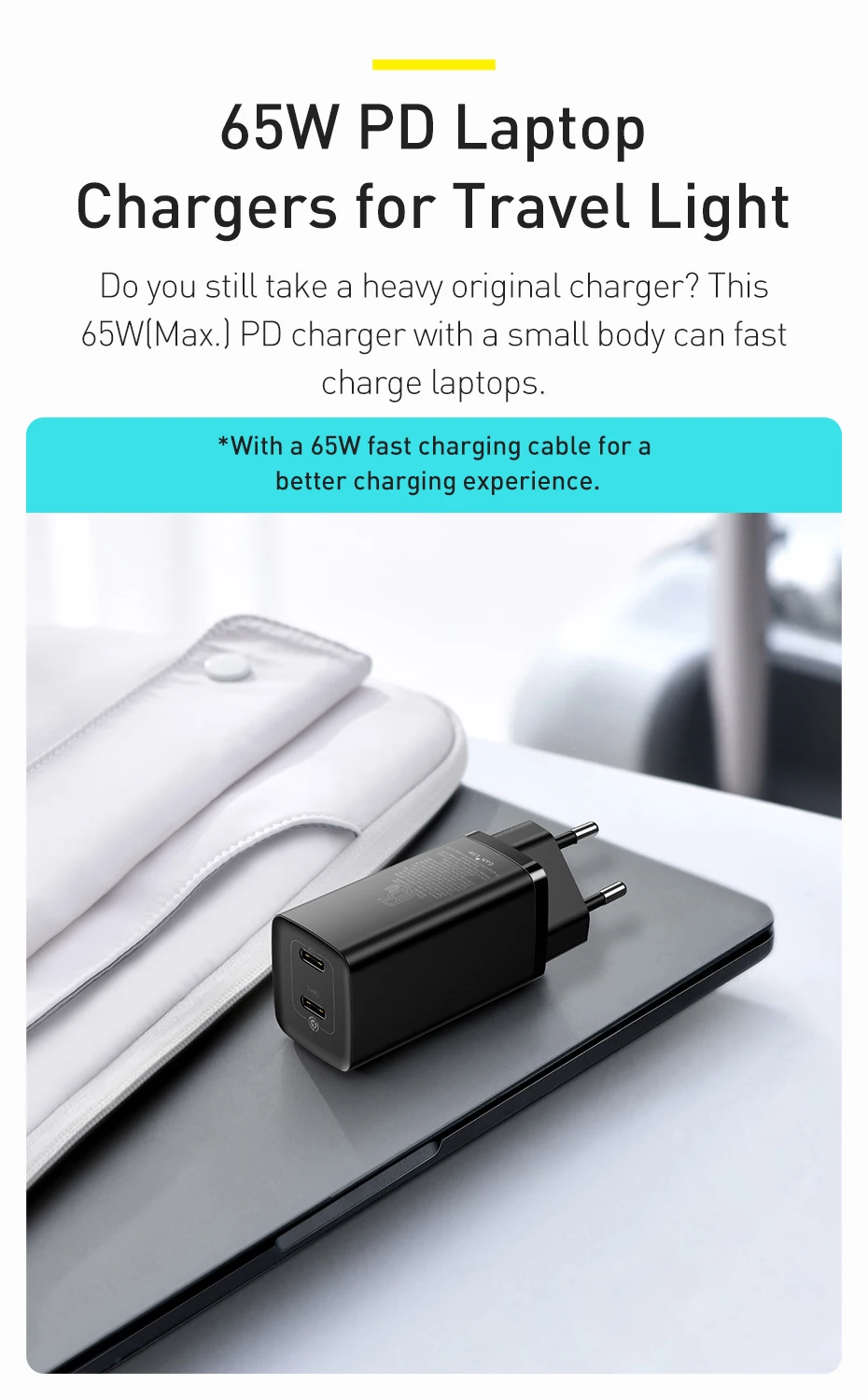 Baseus 65W GaN Charger Quick Charge 4.0 Type C PD Charger USB Charger for iPhone Samsung Xiaomi Fast Charger For Laptop
