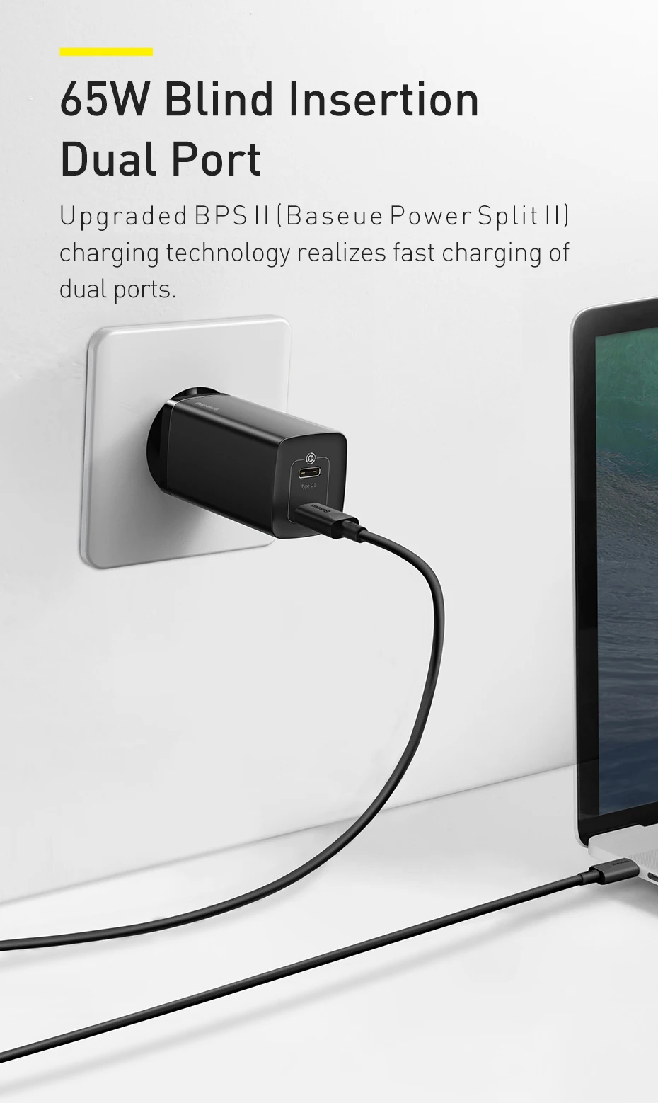 Baseus 65W GaN Charger Quick Charge 4.0 Type C PD Charger USB Charger for iPhone Samsung Xiaomi Fast Charger For Laptop