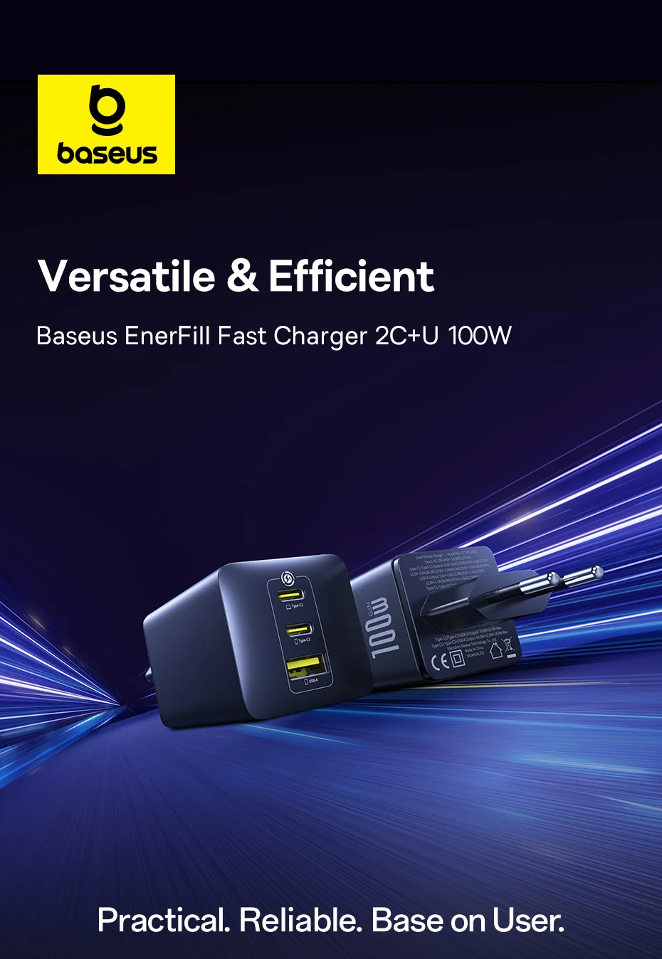Baseus 100W Fast Charger GaN Charger For iPhone Xiaomi Samsung Laptop Tablet USB C Charger QC PD Charger USB Phone Charger