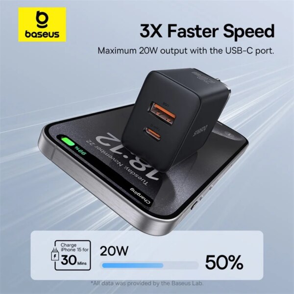 Baseus Cube 20W Fast Charger with Dual Ports - USB-C and USB-A - PD Compatible for iPhone 15 - Image 4