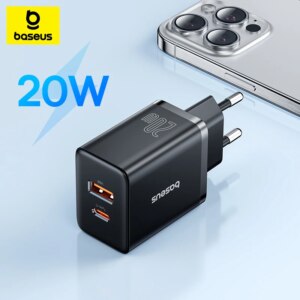 Baseus Cube 20W Fast Charger with Dual Ports - USB-C and USB-A - PD Compatible for iPhone 15