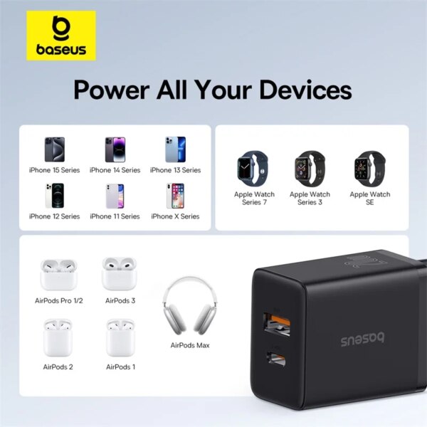 Baseus Cube 20W Fast Charger with Dual Ports - USB-C and USB-A - PD Compatible for iPhone 15 - Image 6