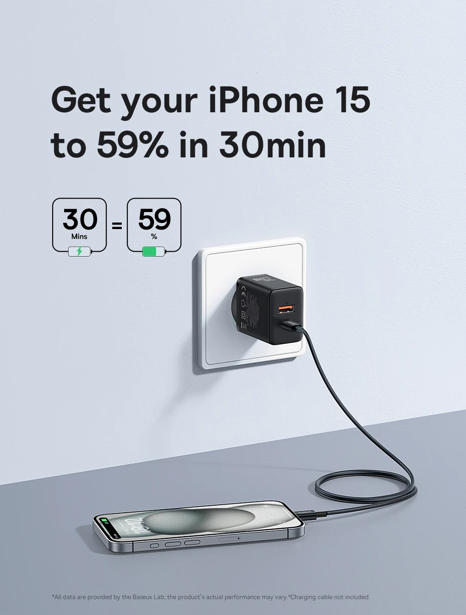 Baseus 20W USB Charger Support Type C PD Fast Charging Dual USB Port Portable Phone Charger For iPhone 15 14 13 12 11 Pro Max