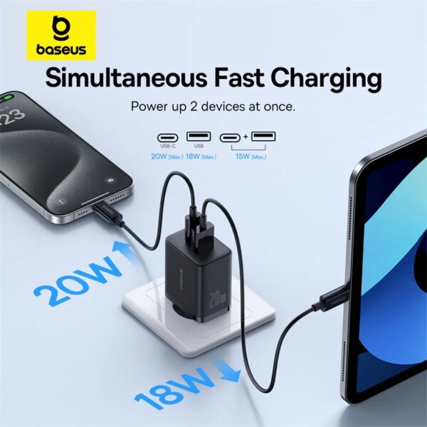 Baseus Cube 20W Fast Charger with Dual Ports - USB-C and USB-A - PD Compatible for iPhone 15 - Image 2