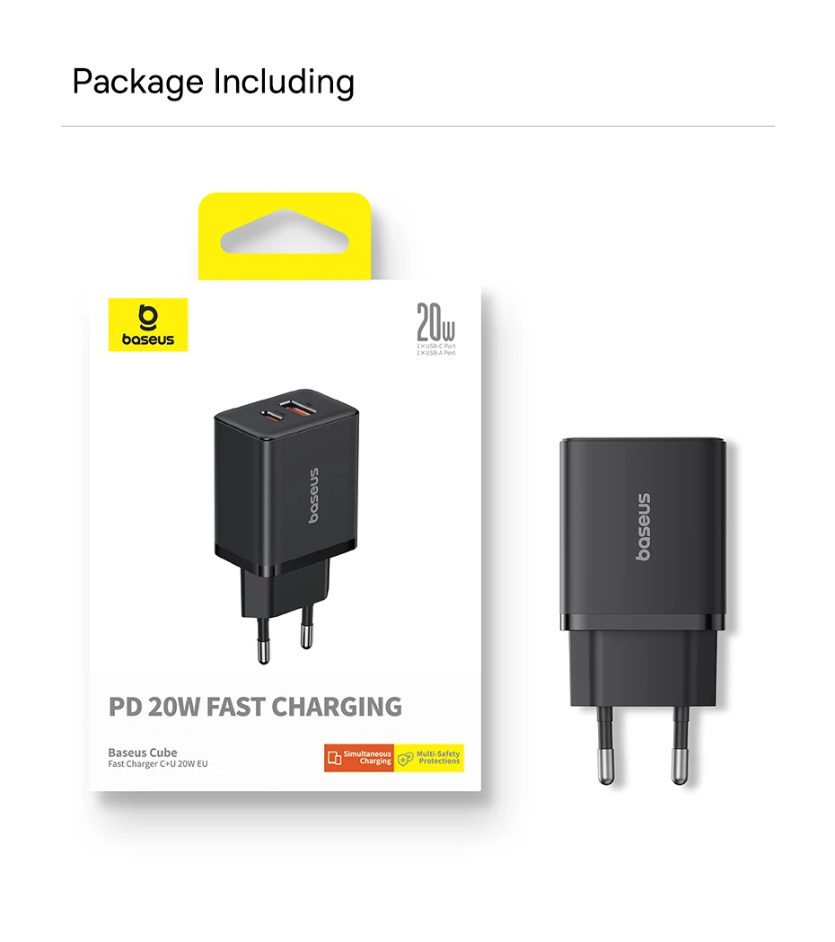 Baseus 20W USB Charger Support Type C PD Fast Charging Dual USB Port Portable Phone Charger For iPhone 15 14 13 12 11 Pro Max
