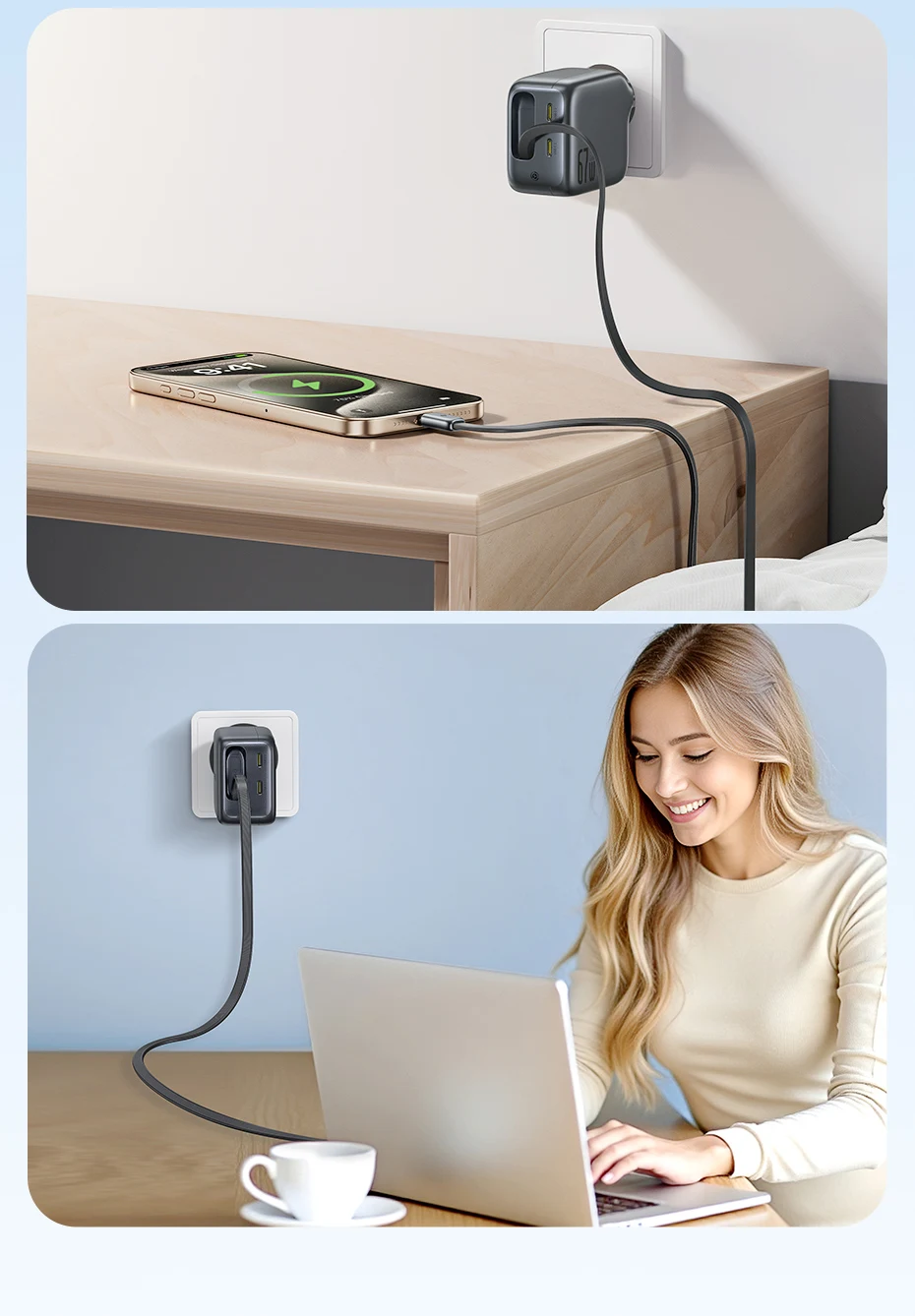 Baseus 67W Travel Charger GaN Charger With USB C Retractable Cable Fast Charger For iPhone Samsung POCO Laptop Charger PD QC PPS